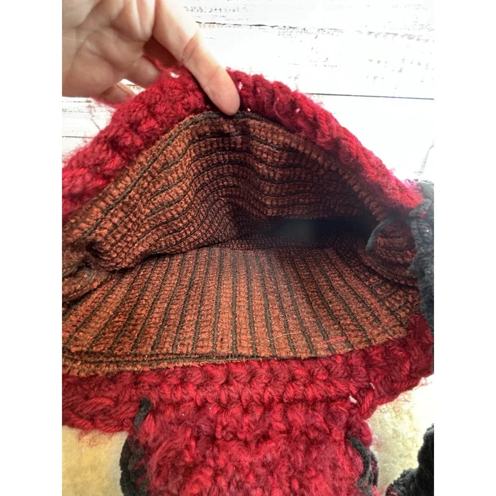 Handmade Crochet Purse Lined Red Black Fuzzy Whimsigoth Fairy Grunge Witchy